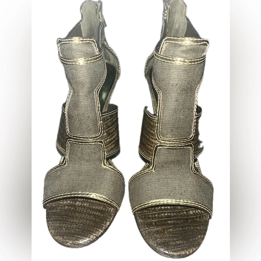 Tory Burch Geoff Olive Green & Gold Caged Heel Sandals 9.5M, Used